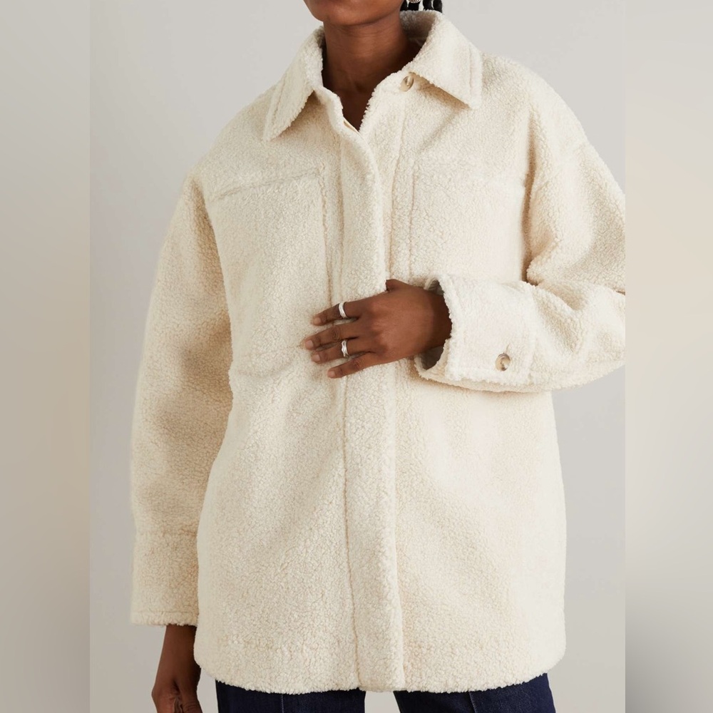 Vince Teddy Fleece Faux Shearling Jacket Coat Medium Cream